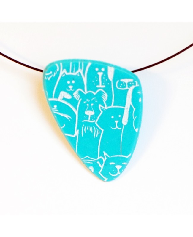 Blue pendant with cats and dogs