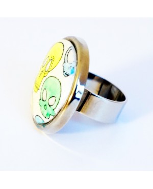Multicolored round ring with skulls Quirky and polymer clay rings
