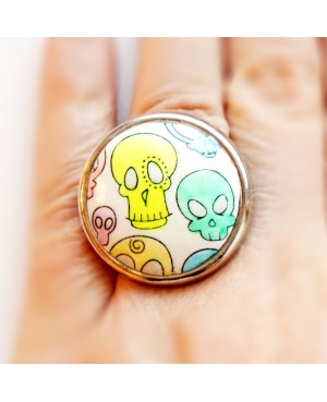 Multicolored round ring with skulls Quirky and polymer clay rings