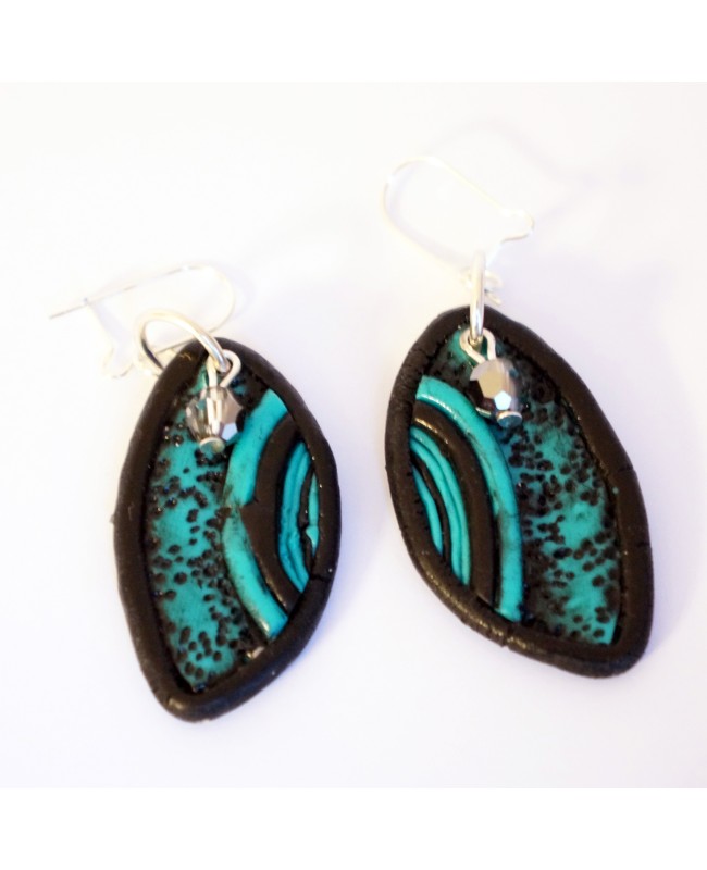 Boucles d'oreilles fait-main turquoises et noires