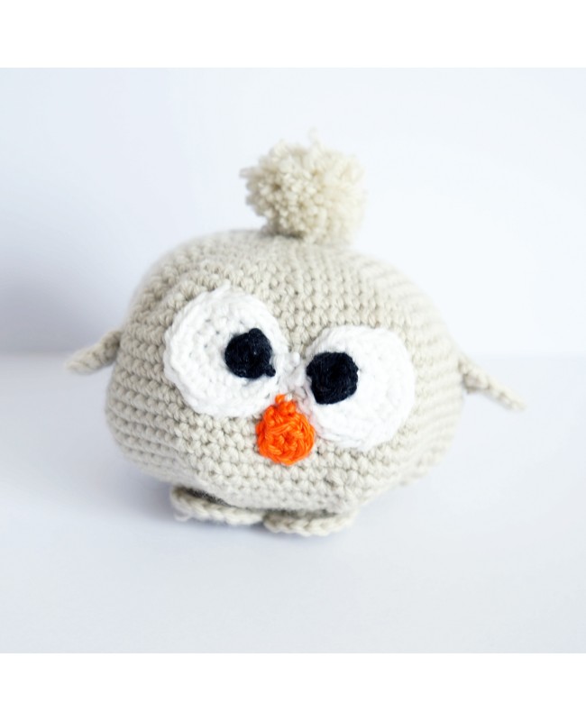 Grey and beige crocheted owl