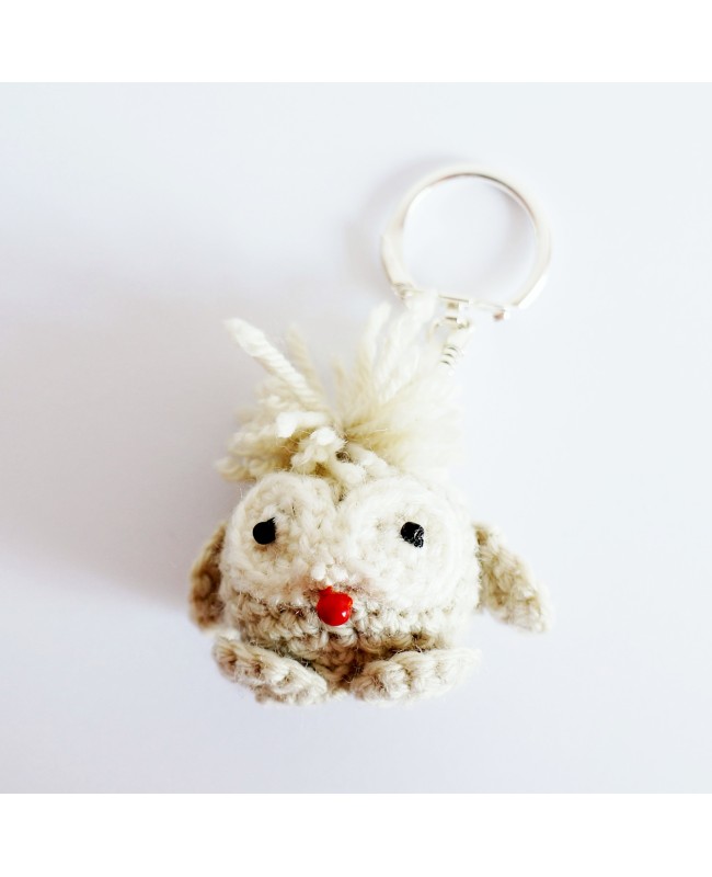 Porte-clés amigurumi petit hibou beige et gris