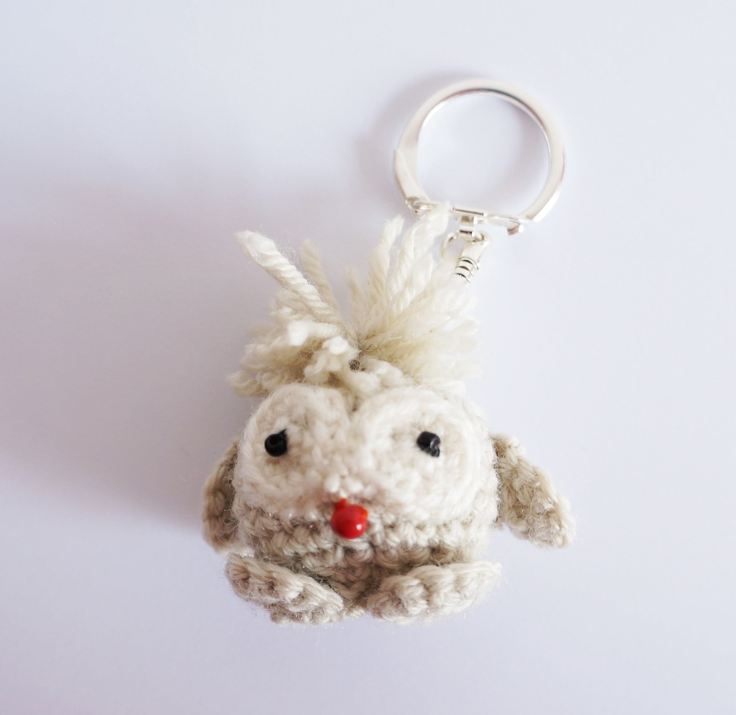 Porte-clés amigurumi petit hibou beige et gris - Les Bijoux du Nibou