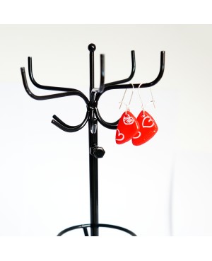 Red earrings with white hearts Handcrafted earrings