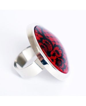 Red and black lace ring Quirky and polymer clay rings