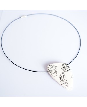 Black and white pendant cactus Polymer clay pendants