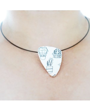 Black and white pendant cactus Polymer clay pendants