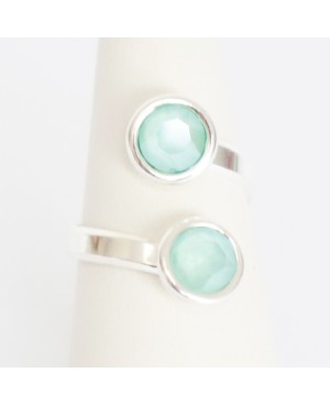 Silver ring with 2 green crystals “Solitaire” Swarovski crystal ring