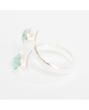 Silver ring with 2 green crystals “Solitaire” Swarovski crystal ring