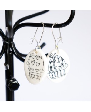 Boucles d'oreilles cactus noir et blanc Boucles d'oreilles artisanales (fait-main)