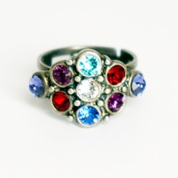 Rhombus ring with multicolored crystals
