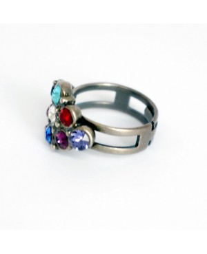 Bague losange avec des cristaux multicolores Bagues fantaisie en perles, cristal et résine