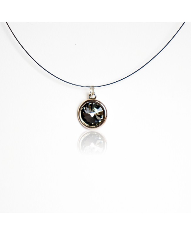 Petit pendentif rond noir en cristal de Swarovski