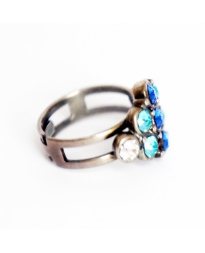 Rhombus ring with blue and green crystals Bead and Swarovski crystal rings