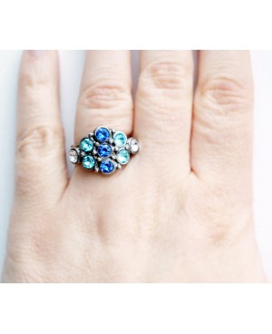 Rhombus ring with blue and green crystals Bead and Swarovski crystal rings