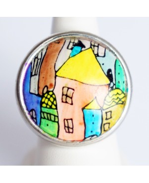 Bague maisons multicolores Bagues gourmandes et en pâte polymère