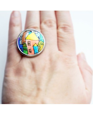 Bague maisons multicolores Bagues gourmandes et en pâte polymère