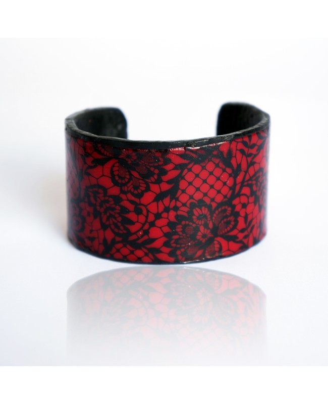 Bracelet imitation dentelle rouge et noir