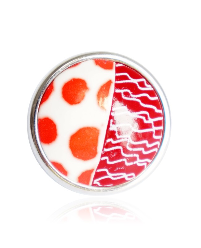 Large, red polka dot and scribble ring