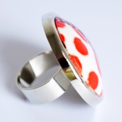 Large, red polka dot and scribble ring