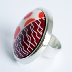 Large, red polka dot and scribble ring