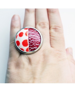 Bague rouge gros pois et gribouillis Bagues gourmandes et en pâte polymère