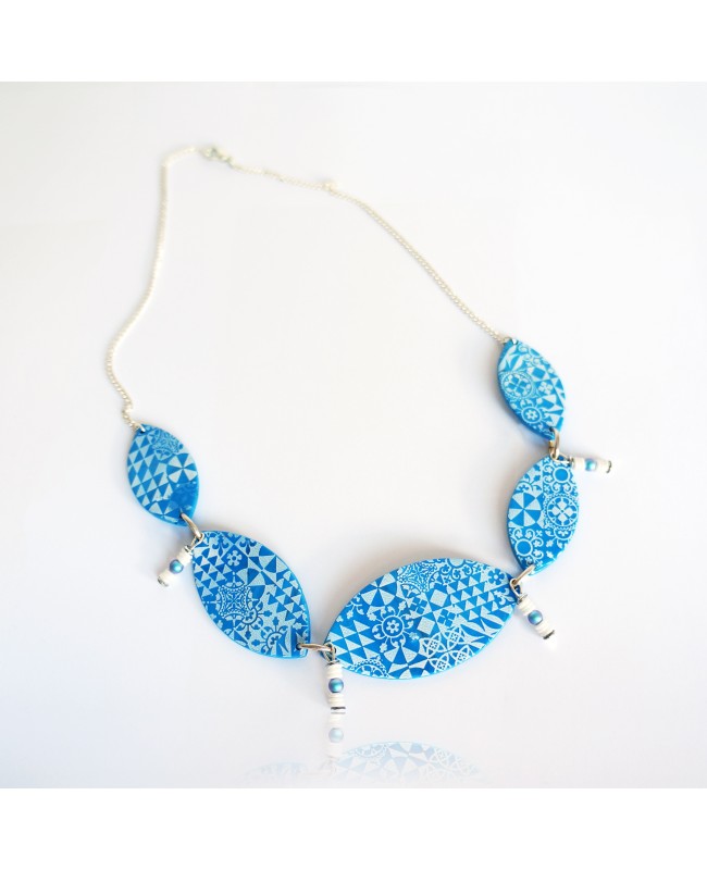 Blue and white azulejos necklace