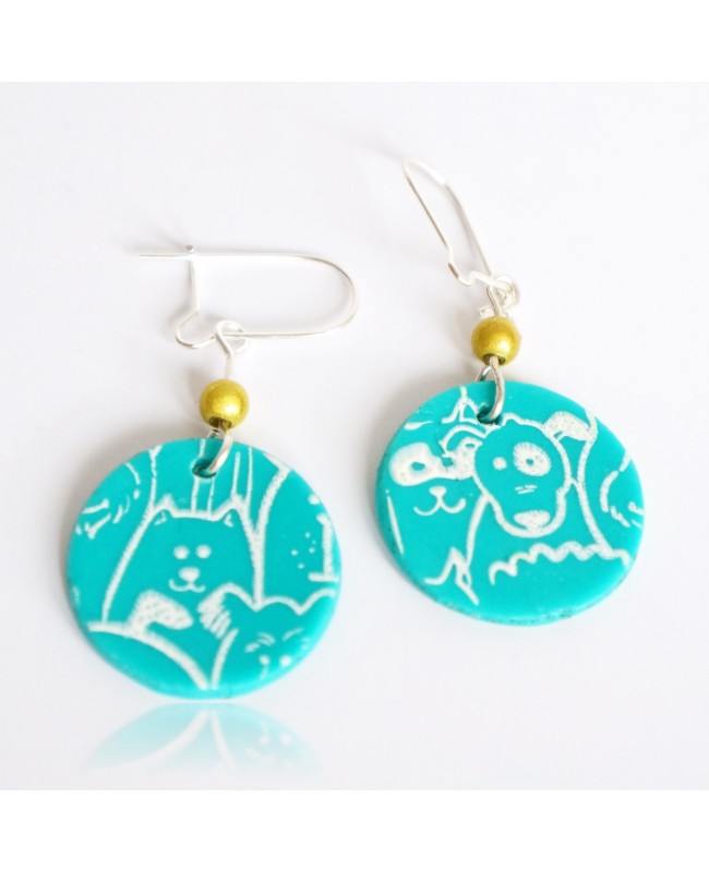 Boucles d'oreilles turquoises chiens et chats