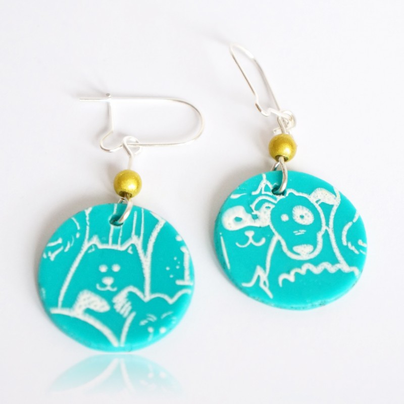 Turquoise dog and cat earrings