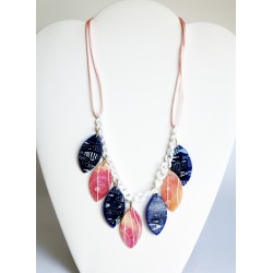 Blue necklace with fish and pink