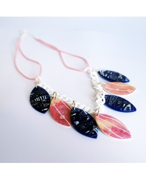 Blue necklace with fish and pink Mid-length necklaces