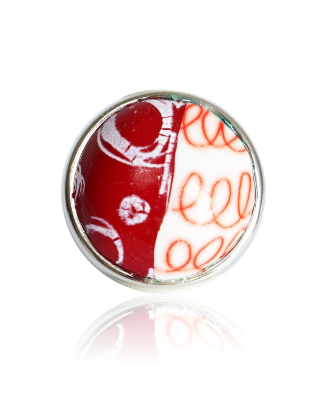 Bague rouge et blanche avec cercles et spirales