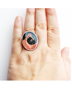 Antique pink and navy blue swirl ring Painted resin rings