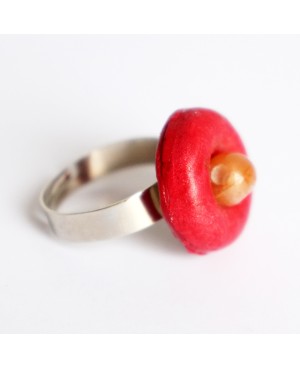 Petite bague ronde rouge et orange Bagues gourmandes et en pâte polymère