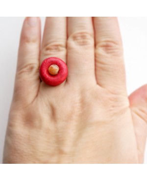 Petite bague ronde rouge et orange Bagues gourmandes et en pâte polymère
