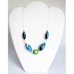 Blue, green, white and black choker necklace