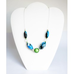 Blue, green, white and black choker necklace