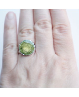 Small green ring with a “circles” effect Painted resin rings