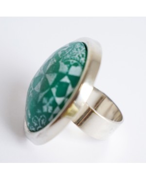 Large, green azulejos ring Quirky and polymer clay rings