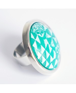 Large, green azulejos ring Quirky and polymer clay rings