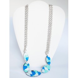 Long blue, turquoise and white necklace