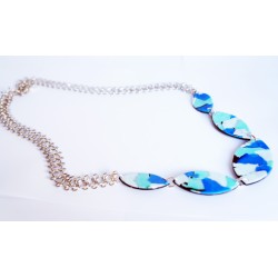 Long blue, turquoise and white necklace