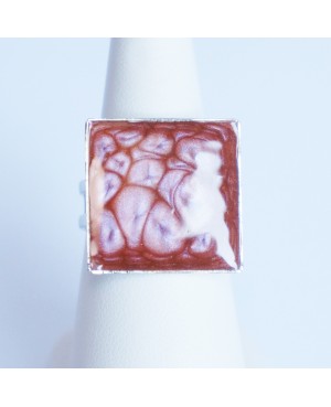 Square, pink ring with “cell” effect Painted resin rings