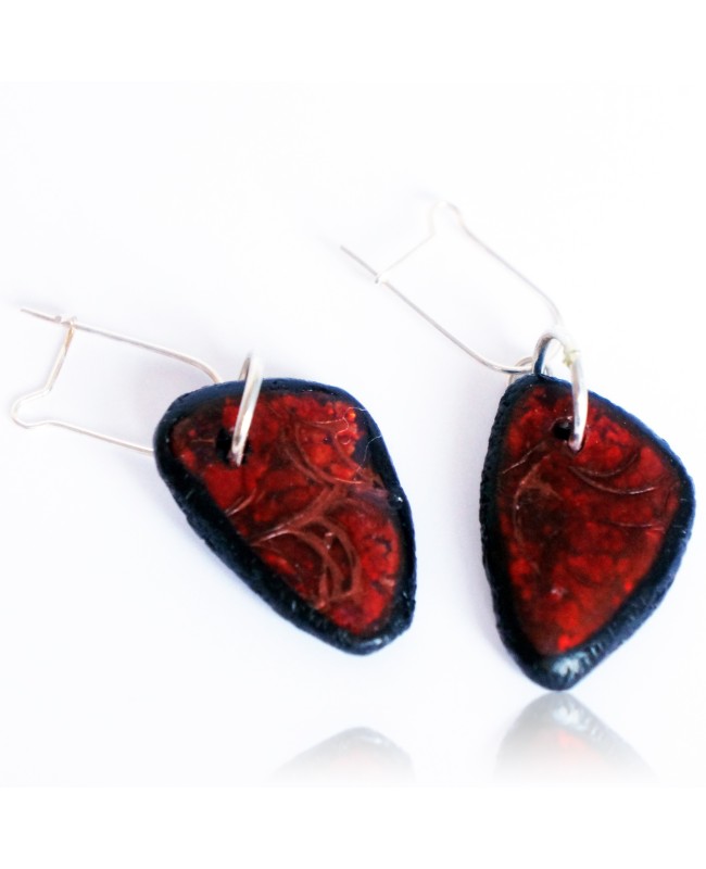 Red and Black Triangular Earrings