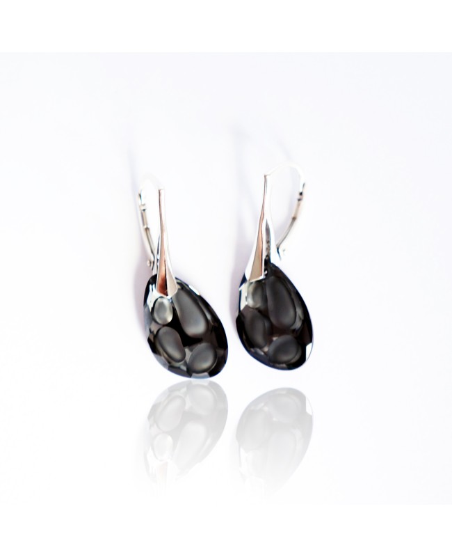 Black Swarovski crystal and silver earrings.