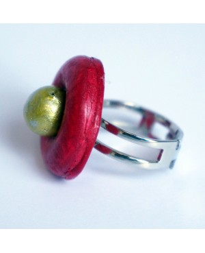 Round red and yellow ring Quirky and polymer clay rings
