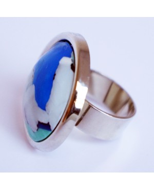 Ring planet with blue, green, and white Quirky and polymer clay rings