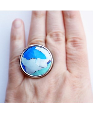 Ring planet with blue, green, and white Quirky and polymer clay rings