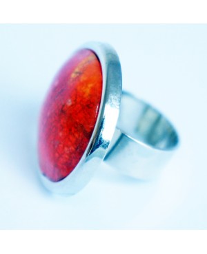 Orange ring with crazed effect and metal reflections Quirky and polymer clay rings