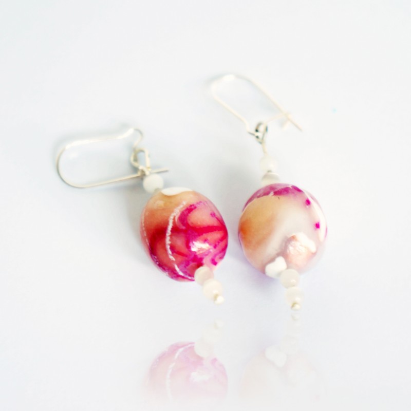 Pink, beige and white earrings